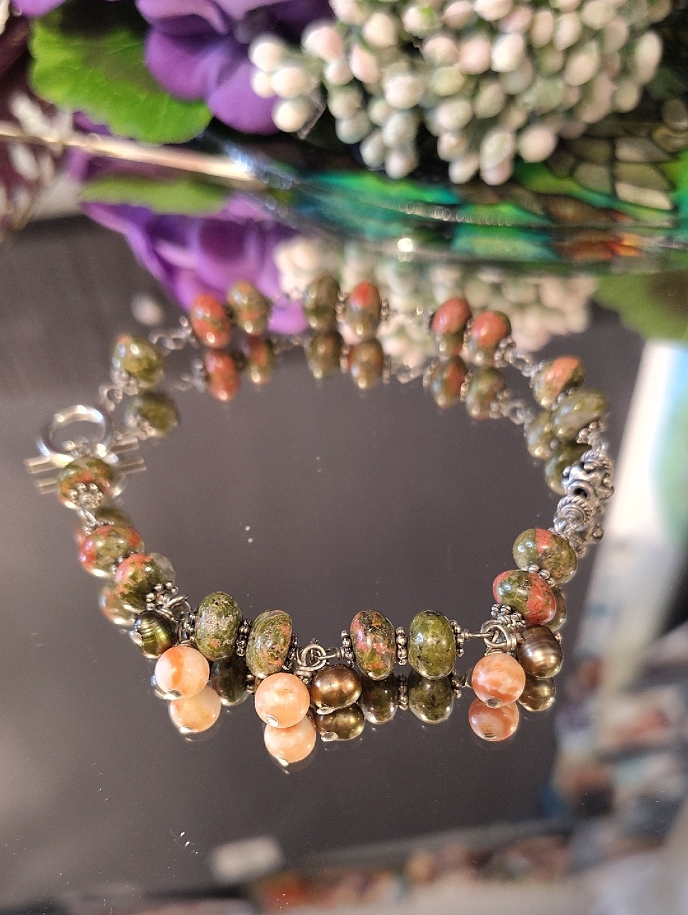 Unakite Gemstone Toggle Bracelet